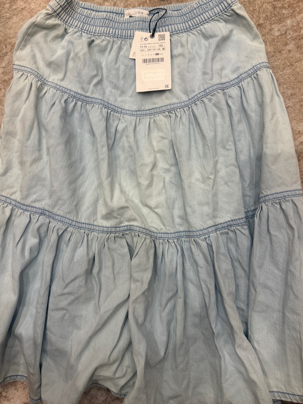 Zara Light Blue Tiered A-Line Cotton Skirt